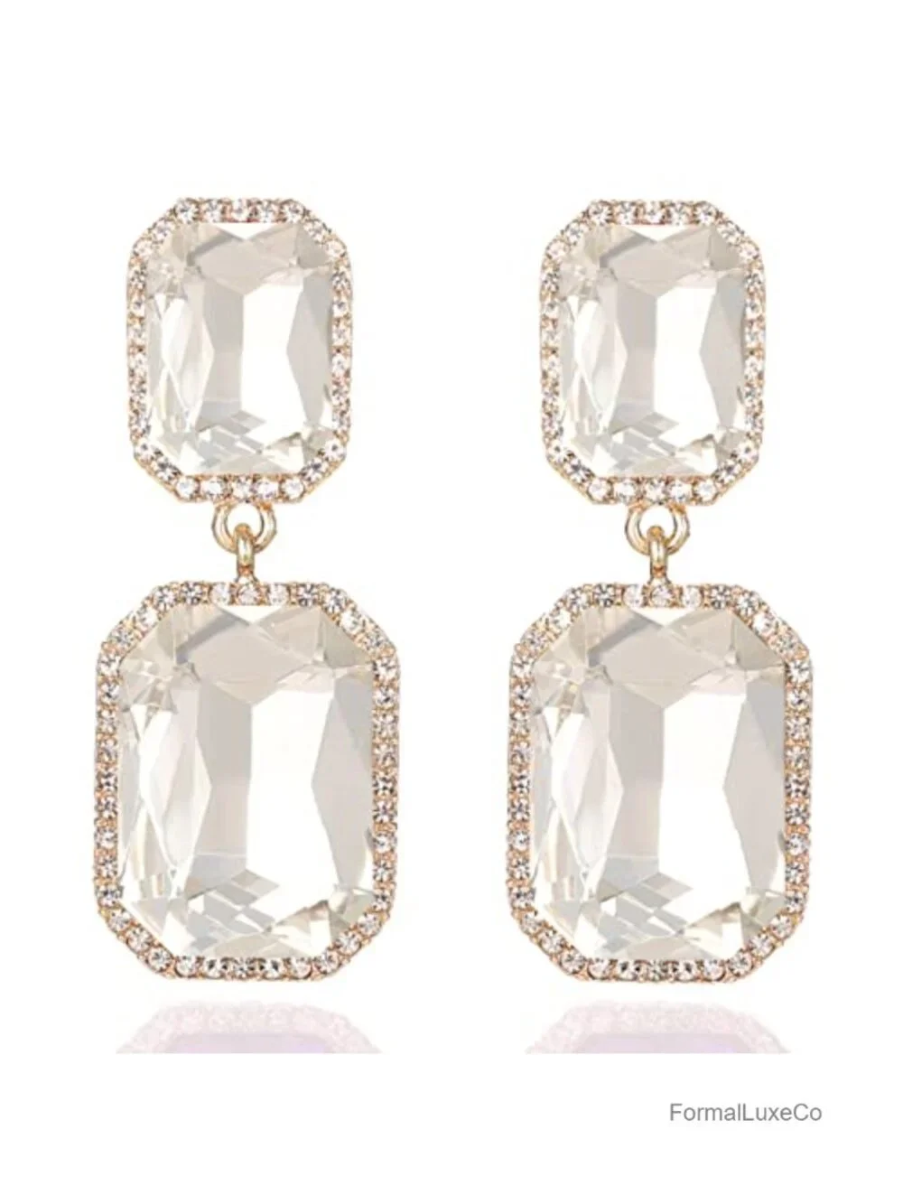 Vintage Rhinestone Statement Drop Dangle Earrings Crystal Gold Plated Evening